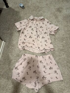 American Eagle Outfitters Pink Cowboy Print Short Sleeve Pajama Set